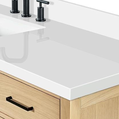 ARIEL 67 inch Bathroom Vanity top with Sink, 1.5 Inch Thick Miter Edge White Quartz top, Rectangle Single Porcelain Sink, Includes Backsplash
