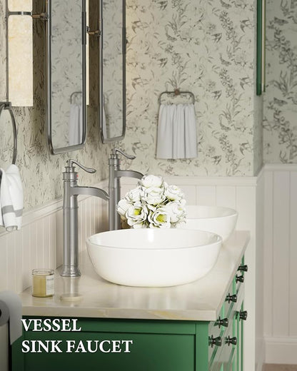 Homevacious Vessel Sink Faucet Tall Bathroom Faucets Waterfall Brushed Nickel Brass Single Handle 1 Hole with Pop Up Drain and Supply Line Farmhouse Lavatory Vanity