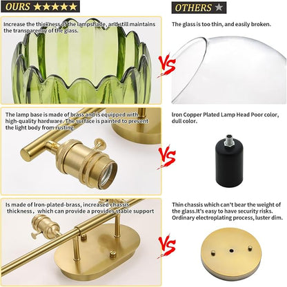 Shenmoyl Bathroom Light Fixtures, 4-Light Brass Vanity wall Light Over Mirror with Green Tulip Glass Shade for Bedroom Living Room (Bulb Not Included)