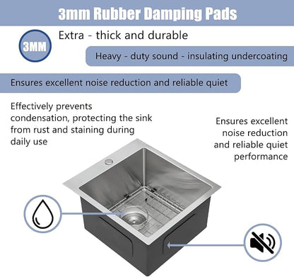 18x18 Inch Bar Sink Drop In Kitchen Sink, Topmount Stainless Steel Square Small Workstation Sinks, Single Bowl Kitchen Sinks for Laundry Wet Bar Prep RV Office Outdoor Yard