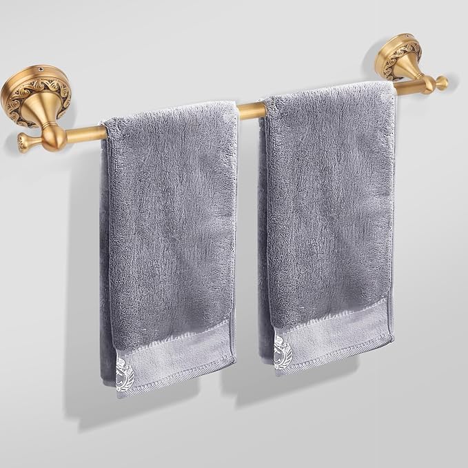 Antique Brass Towel Bar Wall Mount, Adjustable 13-24 inch Bath Towel Rod Holder, Vintage Gold Decorative Bathroom Accessories