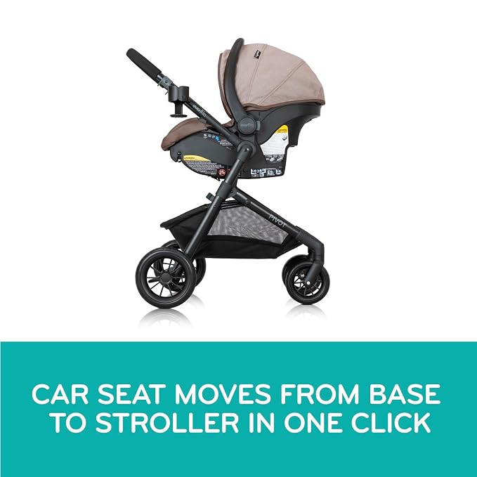 Evenflo Pivot Modular Travel System w/LiteMax Preemie and Infant Car Seat | 6 Modes of Use, Rear-Facing Mode for Infants 3-30 lbs, Stroller use up to 50 lbs (Dusty Rose Pink)