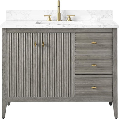 HOMEBEYOND 42" Bathroom Vanity with Sink, Solid Wood Bathroom Vanity Free-Standing Cabinet, Drawers, Ceramic Top & Soft Closing Door, Golden Brushed Handware, Driftwood Gray