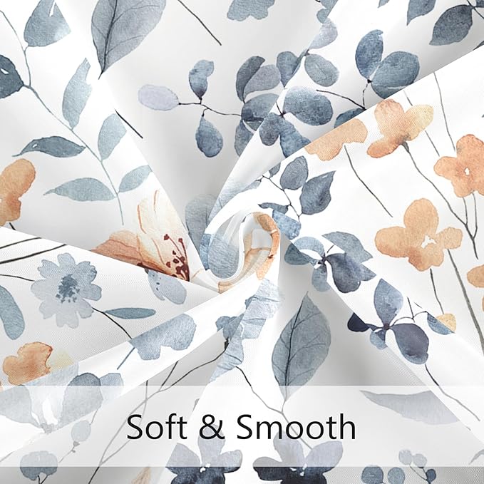 Small Stall Shower Curtain 36 x 72 Inch, Half Narrow Blue Floral Shower Curtains for Bathroom, Watercolor Flower Butterfly Fabric Shower Curtain Set with Hooks