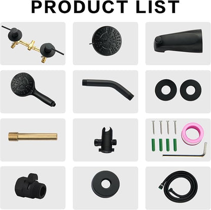 2 Handle Shower Faucet Set with Tub Spout Matte Black Two Handle Shower Faucet Set Complete Tub and Shower Trim Kit, Wall Mount