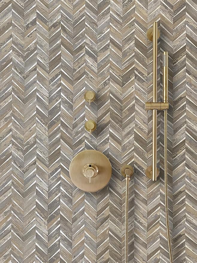 DICOFUN 10-Sheet Herringbone Peel and Stick Backsplash for Kitchen, Distressed Wood Wood Look PVC Mixed Metal Chevron Stick on Backsplash Wall Tiles