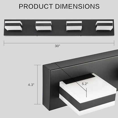 PRESDE 4-Light Bathroom Light Fixtures Over Mirror Matte Black LED Vanity Light for Bathroom Modern Bath Wall Lighting