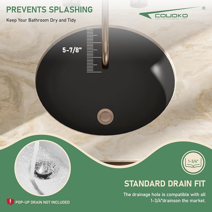 20x16 Inch Black Oval Undermount Bathroom Sink | Interior Bowl Size 17"W x 14"D, Ceramic, Curved Bottom, Easy to Clean, with Overflow, Ideal for Bathroom, Lavatory, Vanity