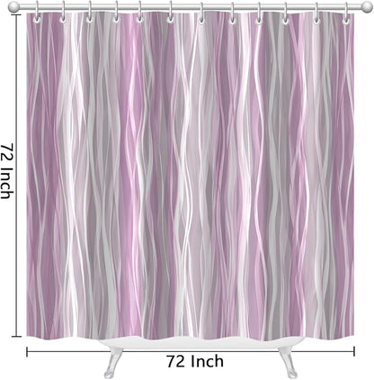 Moonslim Pink Grey Ombre Shower Curtain, Modern Wavy Abstract Striped Line Bathroom Curtain, Waterproof Fabric Bath Decor, 72 x 72 Inch