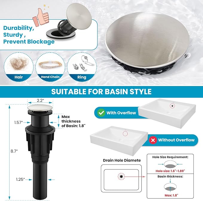 gotonovo Modern Waterfall Tall Bathroom Faucet 1 Hole, Brushed Nickel | Vessel Sink Faucet Single Handle 304 Stainless Steel,Pop Up Drain,24" cUPC Supply Line,for Lavatory Vanity Restroom Basin RV