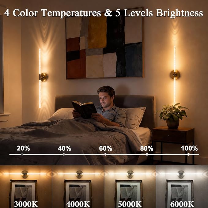 Rechargeable Wall Lights Battery Operated Sconce 2Pack(Gold Bubble Crystal) | 10000mAh Wireless Wall Lights With Touch & Remote, 4CCT, 360° Rotatable Wall Lamp for Bedroom Living Room Hallway 31.5in