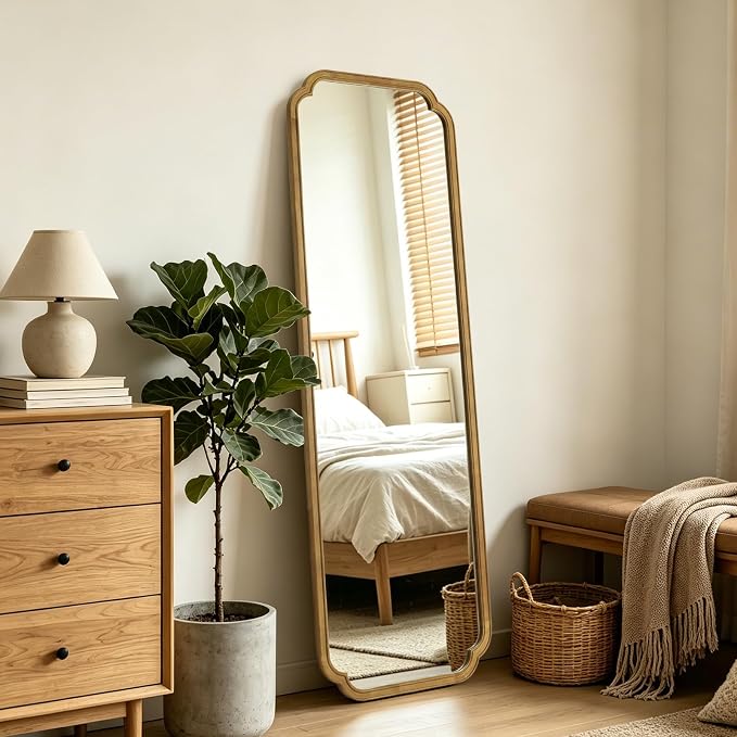 Full Length Mirror Wall Mounted 65"x22", Rustic Wooden Frame Floor Mirror, Large Full Body Mirror for Bedroom, Leaning or Hanging Against Wall, Natural