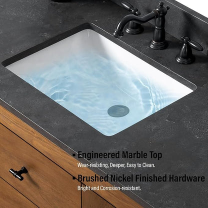 Vanity Art 60 inch Bathroom Vanity with Single Sink, Modern Wood Bath Vanity with Black Carrara Marble Top, Vanity Cabinet with Doors， Removable Shelf, Solid Wood Frame, Tan, VA7060B