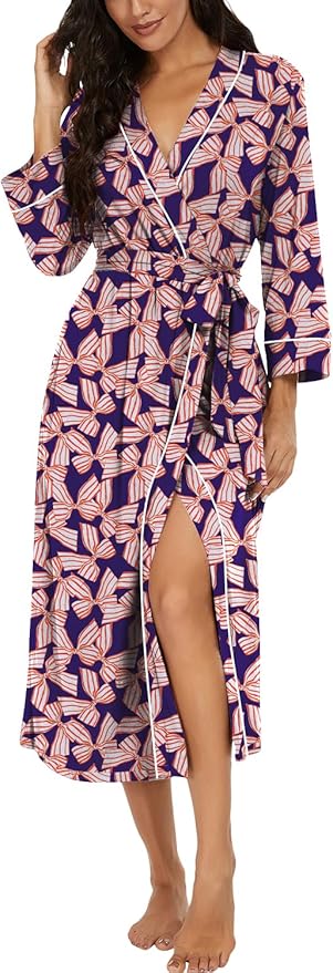 PrinStory Womens Robe Long Knit Bathrobe Lightweight Soft Robes Ladies Bath Robe