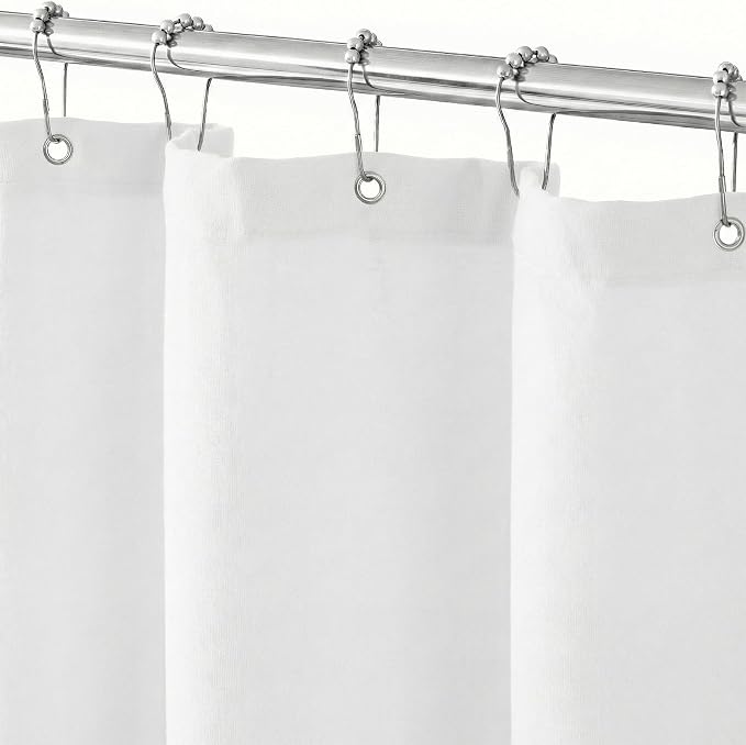 Seasonwood White Linen Shower Curtain Farmhouse Bathroom Decor 72x72 Inches | Boho Bathroom Decor,12 Sturdy Stainless Steel Sliding Hangers,Rustic Country Style,Linen Shower Curtains for Bathroom