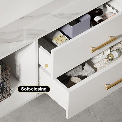 homary 39.4" Floating Bathroom Vanity with Sink, Modern Wall-Mounted Vanity Bathroom Cabinet with Sintered Stone Countertop, Undermount Sink & White, 2 Open Storage Shelves