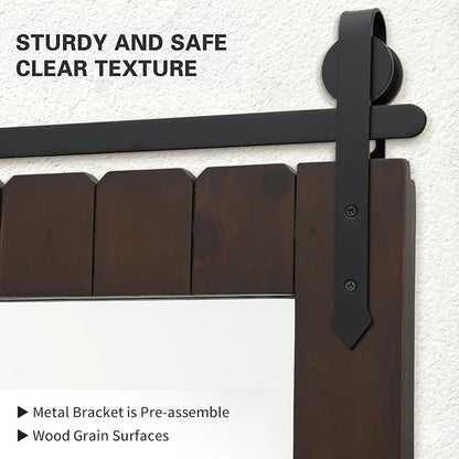 Besdomus Large Bathroom Farmhouse Mirror: 24"x36" Dark Brown Barn Door Solid Cedar Wood Frame Vanity Mirror - Wall Mounted Mirror for Hallway/Living Room/Bathroom - Rustic Decor for Fashion-Conscious
