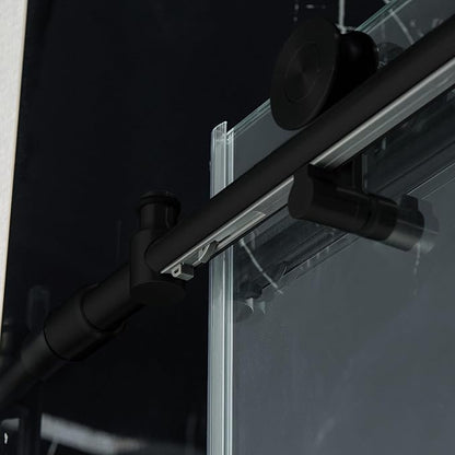 Woodbridge Frameless Single Sliding Shower Doors in Matte Black Finish, 45.5-48" Width x 76" Height with 3/8"(10mm) Clear Tempered Glass, Soft Close System and Explosion-Proof Film, BSDC4876-MB