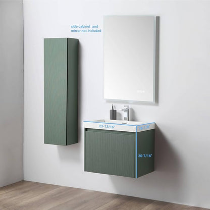 Blossom 24 Inch Bathroom Vanity with Sink | All Wood Wall Mounted Floating Bathroom Vanity Cabinet | Soft-Close Drawer | Modern Minimalist Style Vanities (24" w/Acrylic Sink, Aventurine Green)