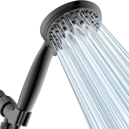 Matte Black Shower Head, 6 Spray Modes Handheld Showerhead | High Pressure Shower Heads with 59 Inch Stainless Steel Hose & Adjustable Shower Holder, Easy Installation, 4.53 Inch