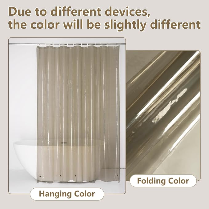 EurCross Waterproof Brown Plastic Shower Curtain with 5 Bottom Magnets, 4G Clear PEVA Shower Curtain Liner for Bathroom 72x72 inches