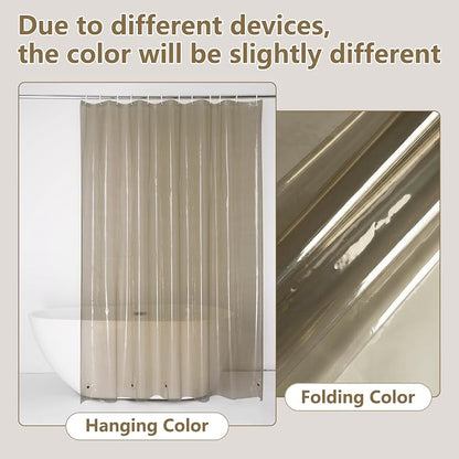 EurCross Waterproof Brown Plastic Shower Curtain with 5 Bottom Magnets, 4G Clear PEVA Shower Curtain Liner for Bathroom 72x72 inches