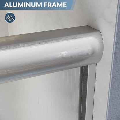 SUNNY SHOWER Double Sliding Shower Door Frosted Glass Shower Enclosure Sliding 60" W x 57.4" H Bathtub Door 1/4" Glass Panel, Brushed Nickel Finish