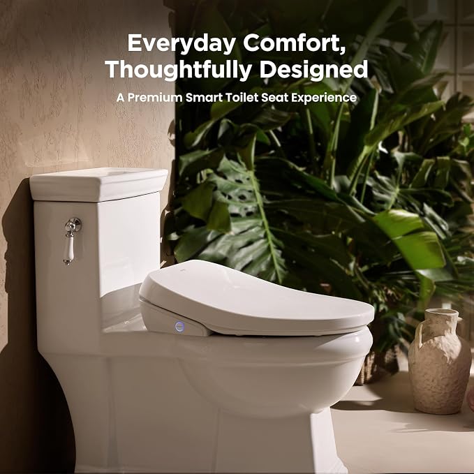 JOMOO Smart Bidet Toilet Seat Elongated, Electric Bidet with Heated Seat, Warm Air Dryer, Self-Cleaning Stainless Steel Nozzle, Remote Control, Night Light, Easy Installation
