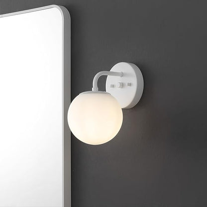 JONATHAN Y 5.75" White 1-Light Modern Globe Wall Sconce Vanity Light for Bathroom, White Frosted Glass Shade, Midcentury Parisian Bistro Wall Lamp, LED Bulb Included (JYL3534D)