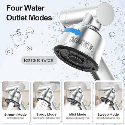 Stainless Steel Bathroom Sink Faucet, 1080° Rotatable, Silver | Fit 1 Hole Sink, 4 Water Outlet Modes, Three-stage Rotating Design, Flexible Adjustment, Anti-Rust, No Leakage, Single Handle