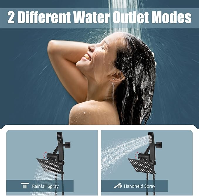 Aolemi Shower Head and Handle Set with Handheld Spray Bathroom Shower Faucet Set 6 Inch Rainfall Shower Head System Wall Mount with Rough-in Valve and Shower Trim Kit Matte Black