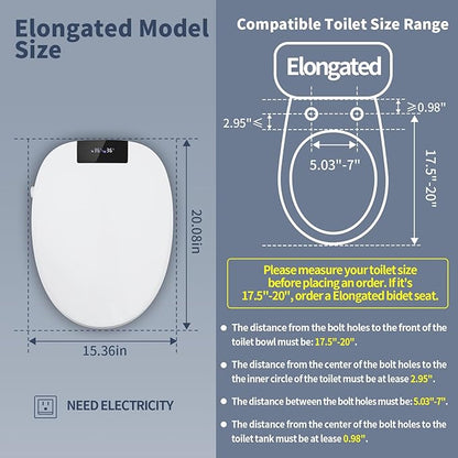 CCV Electric Bidet Toilet Seat with Remote Control, Elongated, Heated Thermostatic Warm Water Bidet with Dryer, Kids Model, Rear and Front Wash, Slow Closes, Night Light