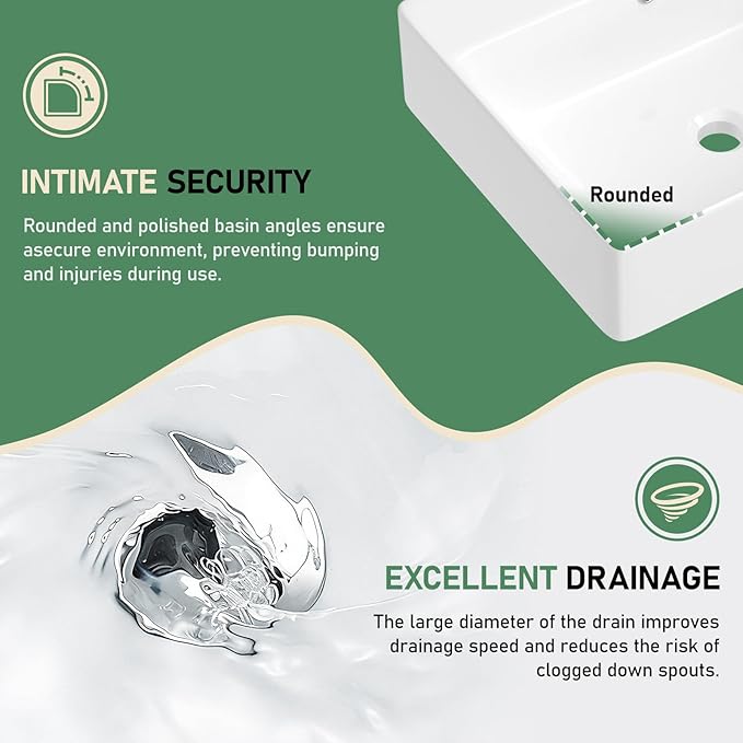 18x16 Inch Wall Mount Rectangle Bathroom Sink White Ceramic Small Vessel Sink Modern Vanity Classic Lavatory Basin Sinks