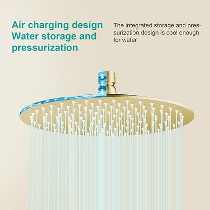 All Metal Rain Shower Head - Heavy Duty Stainless Steel, Easy Install, High Water Flow, Ultra-Thin Modern Design for Bathroom (F-Brushed Gold, 10)