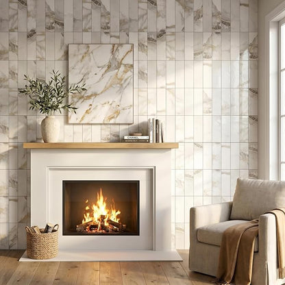 80-Piece Polished Marble Thick PVC Peel and Stick Backsplash, 2" x 8" Waterproof Subway Tile Peel and Stick Wall Tiles for Kitchen and Bathroom
