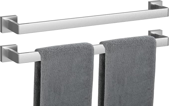 Towel Bar 2 Pack for Bathroom 24 Inch Brush Nickel Towel Holder 12/16/20/24/28/32/36 In Stainless Steel SS304 Rustproof Towel Rack Modern Square Towel Rod for Bathroom Wall(2, Brushed Nickel, 24 Inch)