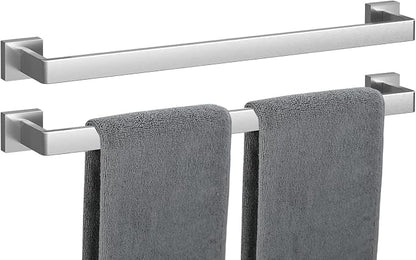 Towel Bar 2 Pack for Bathroom 24 Inch Brush Nickel Towel Holder 12/16/20/24/28/32/36 In Stainless Steel SS304 Rustproof Towel Rack Modern Square Towel Rod for Bathroom Wall(2, Brushed Nickel, 24 Inch)
