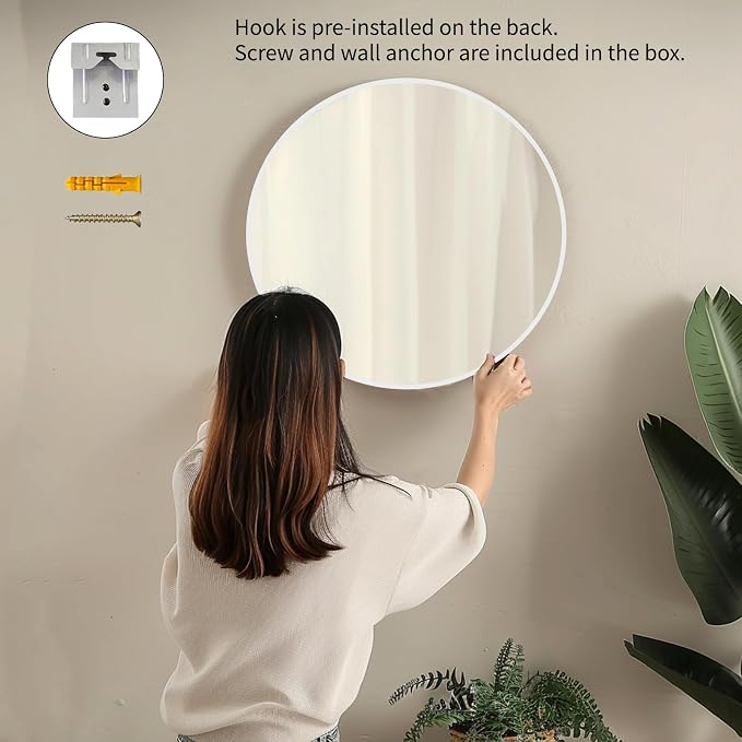 White Round Mirror 24 inch, 2 Pack Circle Mirror, Matte Metal Frame | High Definition Mirror, Waterproof, Sturdy, Circle Mirror for Bathroom, Bedroom, Entryway, Living Room, Wall Décor