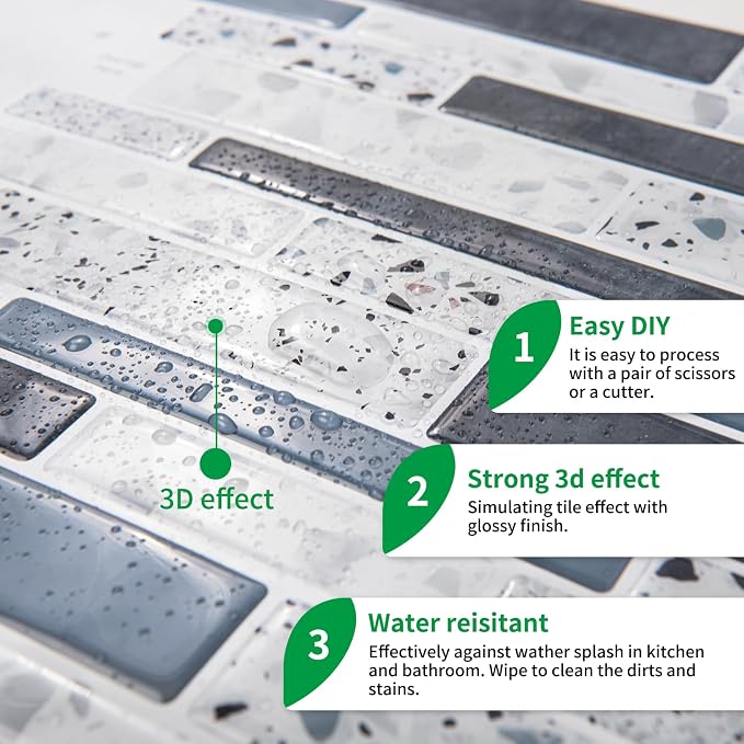 LONGKING Peel and Stick Backsplash Tile for Kitchen, Stick on Tile on Wall, Bathroom | Peel and stick backsplash, self-adhesive wall tile, waterproof, kitchen bathroom wall