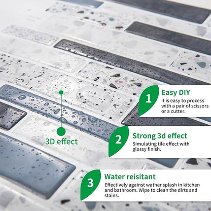 LONGKING Peel and Stick Backsplash Tile for Kitchen, Stick on Tile on Wall, Bathroom | Peel and stick backsplash, self-adhesive wall tile, waterproof, kitchen bathroom wall