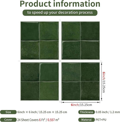 Sage Green 24 Sheets 6x6 Inch Peel and Stick Subway Tile Backsplash, Self Adhesive Wall Tiles for Kitchen Bathroom, Thick Waterproof Heat Resistant, Easy Install No Grout, Renter Friendly