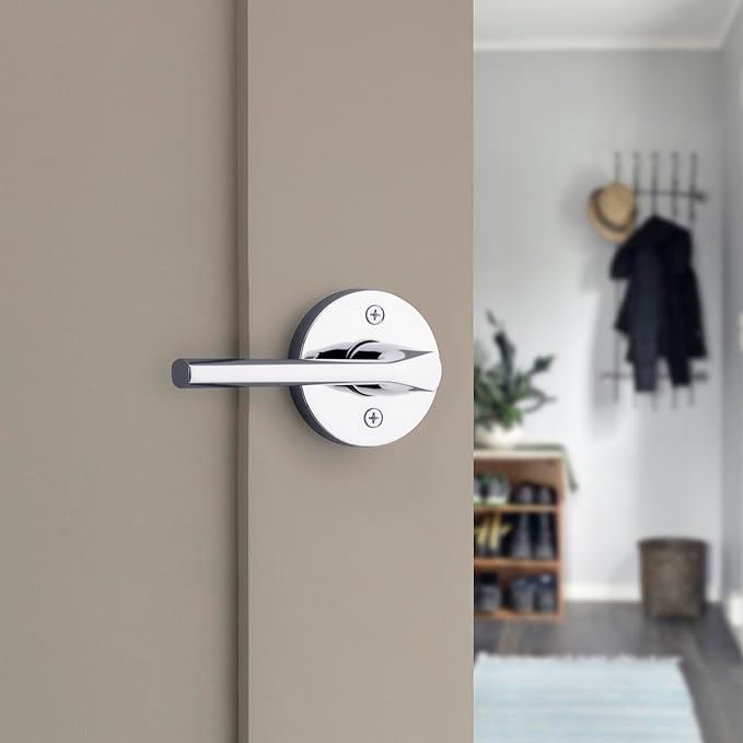 Kwikset Lisbon Dummy Door Handle, RoundSingle Sided Lever for Closets, French Double Doors, and Pantry, Polished Chrome Non-Turning Reversible Interior Push/Pull Lever
