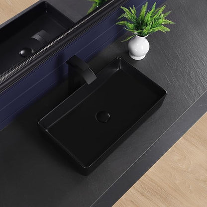 Vessel Sink 24"x14" Rectangular Bathroom Sink Modern Black Porcelain Ceramic Above Counter Drop-in Vanity Sink for Bathrooms Art Basin