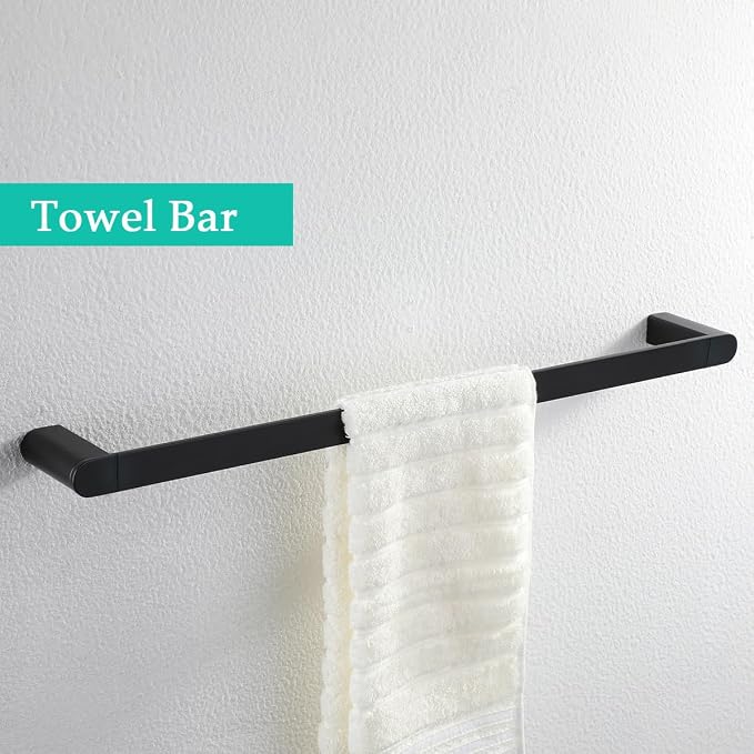 5-Pieces Matte Black Bathroom Accessories Set, Stainless Steel Bathroom Hardware Set, 23.6 Inch Bath Towel Bar Set, Towel Hooks,Towel Racks for Bathroom Wall Mounted,SE96026S-5MB