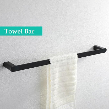 5-Pieces Matte Black Bathroom Accessories Set, Stainless Steel Bathroom Hardware Set, 23.6 Inch Bath Towel Bar Set, Towel Hooks,Towel Racks for Bathroom Wall Mounted,SE96026S-5MB