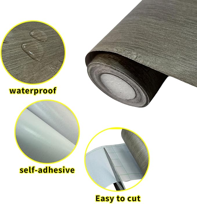 Teemall 10M Black Wood Grain Removable PVC Waterproof Border Wall Decor Removable Self Adhesive Kitchen Bathroom Tiles Sticker Wallpaper 4.2x390 (Gray, 2" x 390")