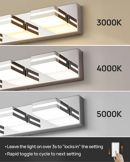 Modern Bathroom Vanity Light, Bathroom Light Fixtures Over Mirror, 22", 3-Light LED Vanity Light 3000K 4000K 5000K CCT Adjustable, Chrome