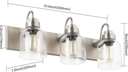 PRESDE Vintage 3 Light Bathroom Light Fixtures Over Mirror Brushed Nickel Bathroom Vanity Lights with Bubble Glass Shades Bath Vanity Lighting