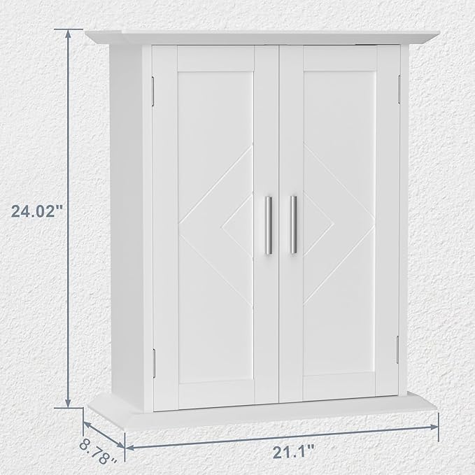VECELO Medicine Cabinet Bathroom Wall Mount Storage with Adjustable Shelf and 2 Doors, White