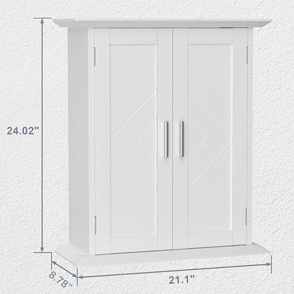 VECELO Medicine Cabinet Bathroom Wall Mount Storage with Adjustable Shelf and 2 Doors, White